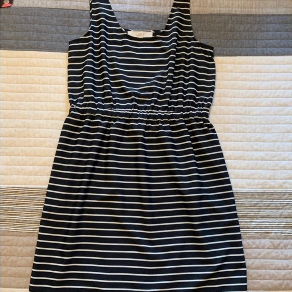 Loft black and white striped dress